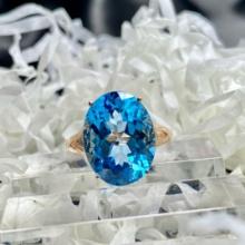 14k Gold 9.25 Ct Natural Topaz & Diamond Ring