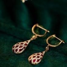 14k Gold 1.3 Ctw Vivid Red Natural Ruby & Diamond Earrings