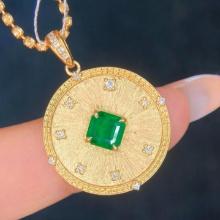 14k Gold 0.78 Ctw Vivid Green Natural Emerald & Diamond Pendant( Without Chain )