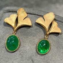 14k Gold 5.96 Ct Vivid Green Natural Emerald Earrings