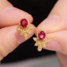 14k Gold 0.9 Ctw Vivid Red Natural Ruby & Diamond Earrings