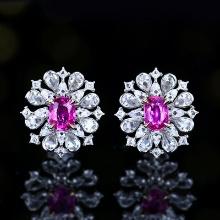 14k Gold 1.17 Ct Natural Padparadscha Sapphire & Sapphire Earrings