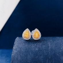 14k Gold 0.5 Ctw Natural Yellow Diamond & Diamond Earrings
