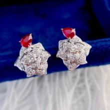 14k Gold 1.05 Ctw Natural Ruby & Diamond Earrings