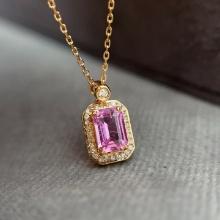 14k Gold 0.68 Ct Natural Padparadscha Sapphire & Diamond Necklace