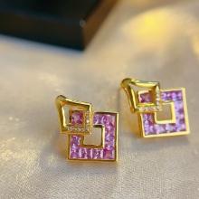 14k Gold 2.50 Ct Natural Padparadscha Sapphire & Diamond Earrings