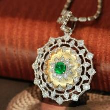 14k Gold 0.37 Ctw Vivid Green Natural Emerald & Diamond Pendant( Without Chain )
