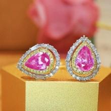 14k Gold 1.94 Ctw Natural Padparadscha Sapphire & Diamond Earrings
