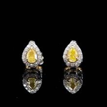 14k Gold 0.6 Ctw Natural Yellow Diamond & Diamond Earrings