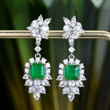 14k Gold 1.77 Ct Vivid Green Natural Emerald & Sapphire Earrings