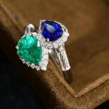 14k Gold 2.25 Ctw Natural Emerald & Sapphire & Toi Et Moi Ring