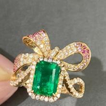 14k Gold 2.66 Ctw Vivid Green Natural Emerald & Diamond Ring