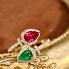 14k Gold 1.03 Ctw Natural Ruby & Emerald & Toi Et Moi Ring