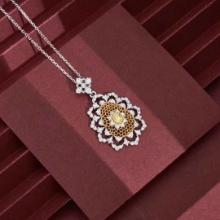 14k Gold 0.58 Ctw Natural Yellow Diamond & Diamond Pendant( Without Chain )