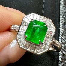 14k Gold 1.41 Ctw Vivid Green Natural Emerald & Diamond Ring