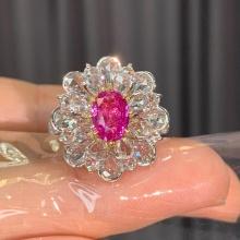 14k Gold 3.91 Ctw Natural Padparadscha Sapphire & Diamond Ring