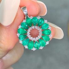 14k Gold 3 Ct Natural Emerald & Sapphire Pendant( Without Chain )