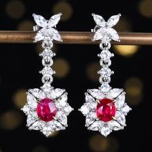 14k Gold 3.98 Ctw Natural Ruby & Sapphire Earrings