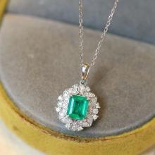 14k Gold 1.04 Ctw Natural Emerald & Diamond Pendant( Without Chain )