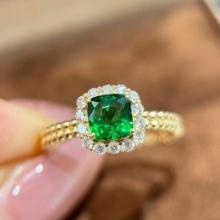14k Gold 1.25 Ctw Vivid Green Natural Tsavorite & Diamond Ring