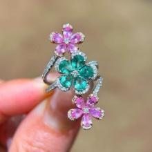 14k Gold 3.30 Ctw Natural Emerald & Sapphire Ring