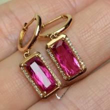 14k Gold 1.8 Ct Natural Tourmaline & Diamond Earrings