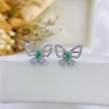14k Gold 0.65 Ctw Natural Green Diamond & Diamond & Butterfly Earrings