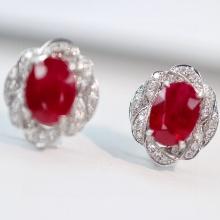 14k Gold 2.50 Ctw Vivid Red Natural Ruby & Diamond Earrings
