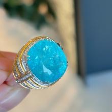 14k Gold 7.3 Ct Natural Paraiba Tourmaline & Diamond Ring