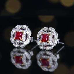 14k Gold 0.48 Ctw Natural Ruby & Diamond Earrings
