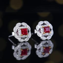 14k Gold 0.48 Ctw Natural Ruby & Diamond Earrings