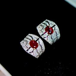14k Gold 1.82 Ctw Vivid Red Natural Ruby & Diamond Earrings
