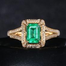14k Gold 1.20 Ct Natural Emerald & Diamond & Art Deco Ring