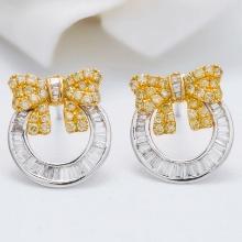 14k White Gold 0.70 Ctw Natural Yellow Diamond & Diamond Earrings