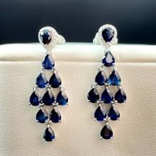 14k Gold 7.12 Ctw Natural Sapphire & Diamond Earrings