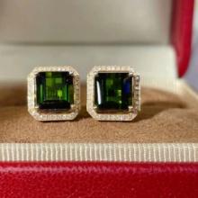 14k Gold 5.5 Ct Natural Tourmaline & Diamond Earrings