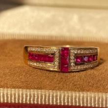 14k Gold 1 Ct Vivid Red Natural Ruby & Diamond Ring