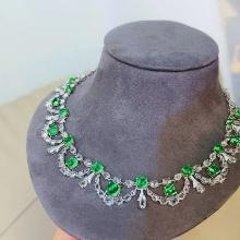 14k Gold 12.6 Ct Vivid Green Natural Emerald & Sapphire & Diamond Necklace
