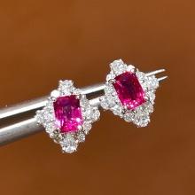 14k Gold 1.80 Ctw Vivid Red Natural Ruby & Diamond Earrings
