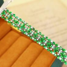14k Gold 15.45 Ctw Vivid Green Natural Tsavorite & Sapphire Bracelet
