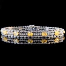 14k Gold 3.94 Ctw Natural Yellow Diamond & Diamond Bracelet