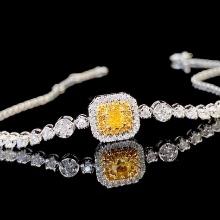14k Gold 0.6 Ct Natural Yellow Diamond & Diamond Bracelet