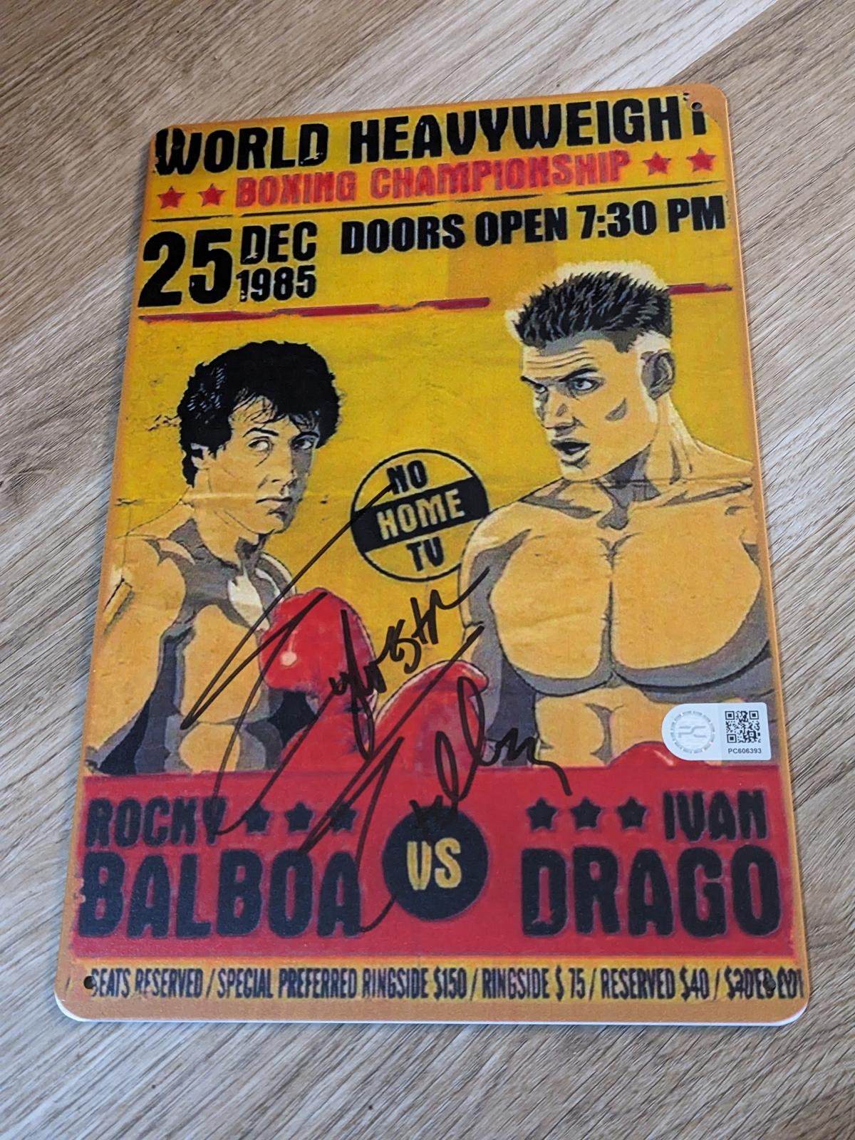 Sylvester Stallone signed metal sign with coa