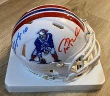 Tom Brady and Drake May signed mini helmet with coa