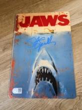 Steven Spielberg signed Jaws metal sign with coa