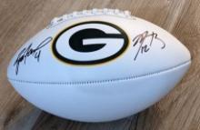 Brett Favre and Aaron Rodgers signed football with coa