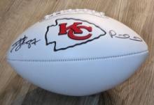 Travis Kelce and Patrick Mahomes signed football with coa