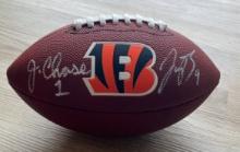 Joe Burrow & Ja'Marr Chase Signed Bengals Logo Football With COA