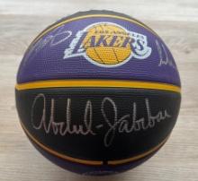 LeBron, Luka Doncic, Magic &  Abdul-Jabbar Signed Lakers logo Basketball With COA