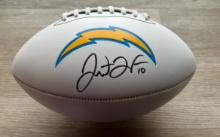 Jim Harbaugh Signed Chargers logo Football With COA